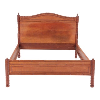 1950s Pine and Maple Full Size Faux Bamboo Bed, French For Sale