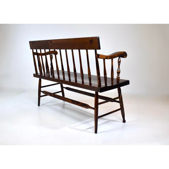 American Pine Spindle Back Deacons Bench For Sale - Image 9 of 13