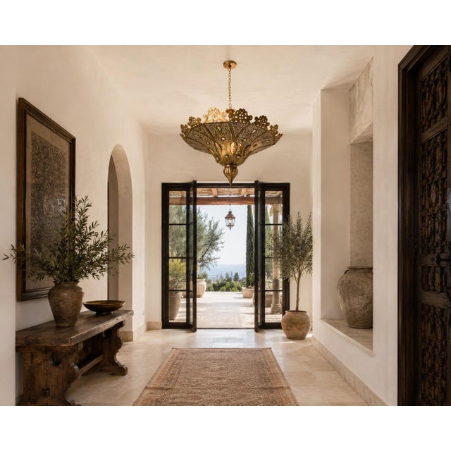 Moroccan Vintage Moroccan Chandelier Polished Gold Brass in Alberto Pinto Moorish Style For Sale - Image 3 of 18