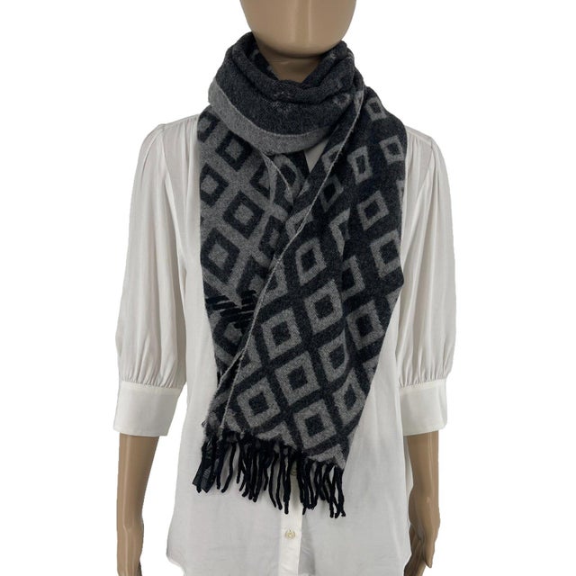 Early 21st Century Emporio Armani Dark Grey Printed 50% Wool 50% Cashmere Scarf For Sale - Image 5 of 9