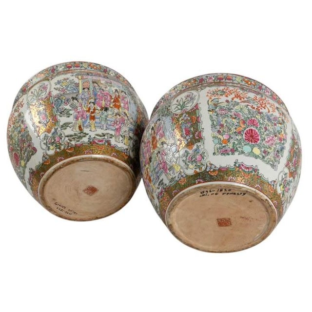 Mid 20th Century Pair of Chinese Famille Rose Porcelain Fishbowl Planters For Sale - Image 5 of 7