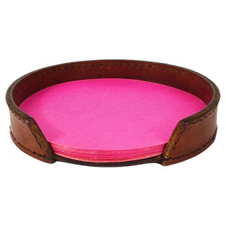 Mid-Century Brown Tan Leather Note Dispenser Holder attributed to Carl Auböck, Austria, 1950s For Sale