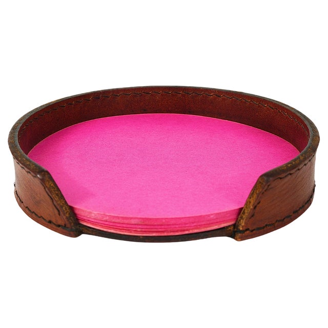 Mid-Century Brown Tan Leather Note Dispenser Holder attributed to Carl Auböck, Austria, 1950s For Sale