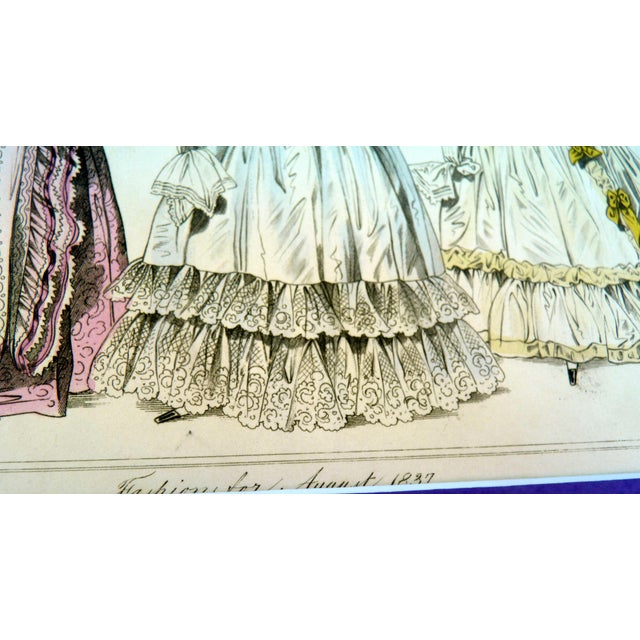 Set of 6 1837 the Beau Monde Hand-Colored Millinery & Fashion Plates 11" X 14" Custom Mat For Sale - Image 9 of 11