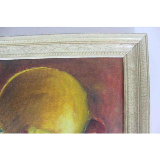 Red Vintage Oil Painting Still Life With Fruit and Wine Carafe Colorful Colourful, Signed Original Art, Framed Mid Century Modern, Boho For Sale - Image 8 of 10