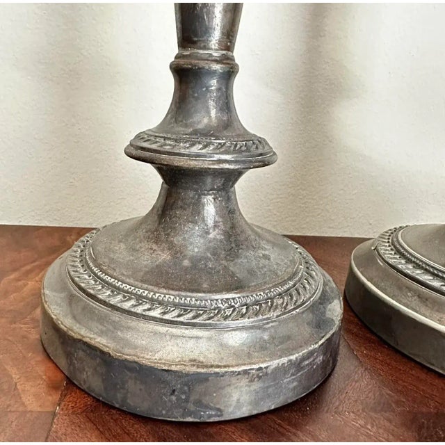 Traditional Vintage 20th Century Silverplate Over Copper Candle Stick Holders Set of 2 For Sale - Image 3 of 7