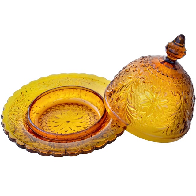 Mid 20th Century Mid 20th Century Textured Floral-Patterned Glass Lidded Bowl For Sale - Image 5 of 6