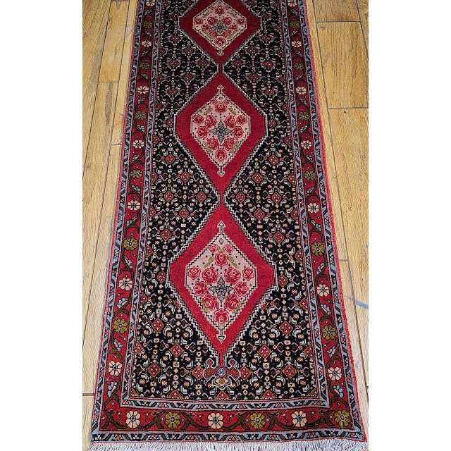 Vintage Persian Bidjar Runner, Hand-Knotted Wool, Geometric Pattern, Navy & Red, 3x10 For Sale - Image 9 of 15