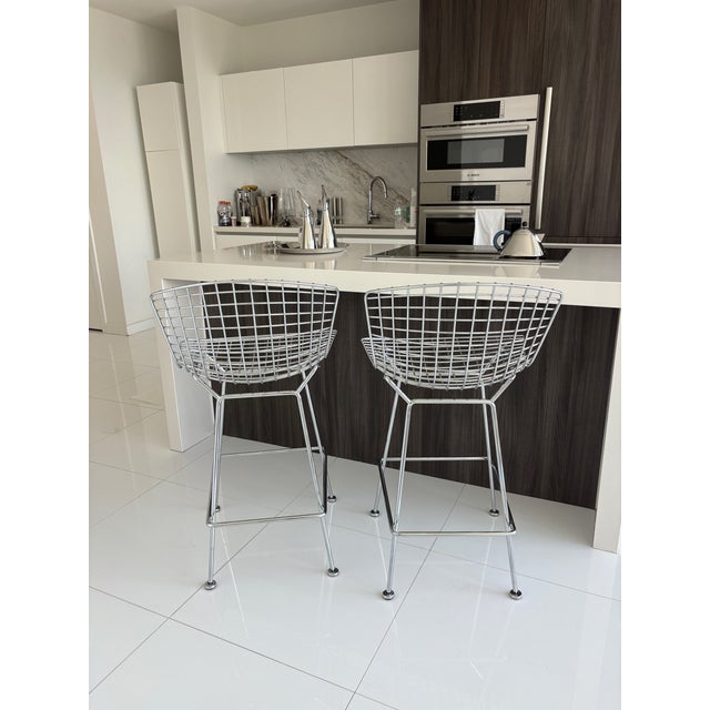 Harry Bertoia Bar Stools for Knoll | Polished Chrome | Set of 2 For Sale - Image 9 of 15