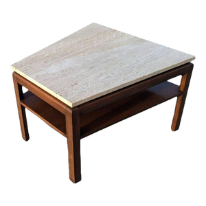 Mid-Century Modern Travertine Top Side Table in Walnut, 1970s