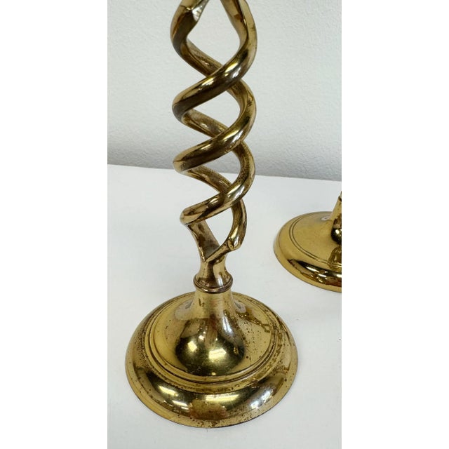 Vintage Brass Barley Twist Candlesticks, Set of 6 For Sale In Kansas City - Image 6 of 6