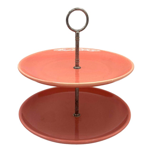 Vintage 1950's Bauer Pottery of Los Angeles, California, ceramic/pottery three-tier stand for d'oeuvres, desserts, and...