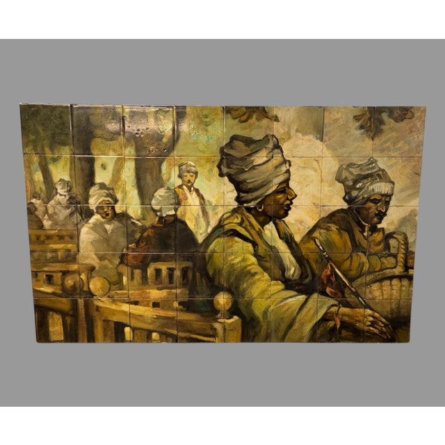 Antique Oriental Hand Painted Architectural Tile Mosaic Wall Plaque 30” X 48” For Sale - Image 11 of 11