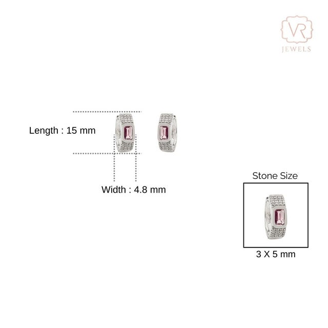 Pink Chunky 14k White Gold Pink Sapphire & Diamond Statement Hoop Earrings- 2 Pieces For Sale - Image 8 of 11