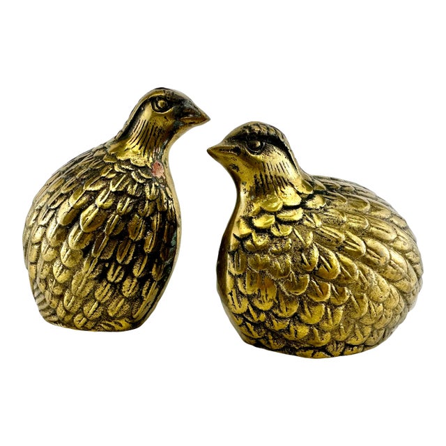 Mid Century Sold Brass Pheasants, a Pair For Sale