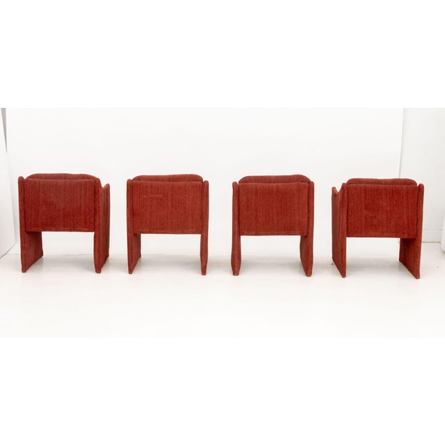 Set of Four Modernist Red Velvet Upholstered Lounge Chairs For Sale - Image 4 of 11