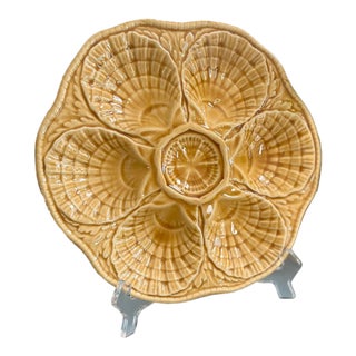 Vintage Majolica Sarreguemines Yellow Oyster Plate For Sale