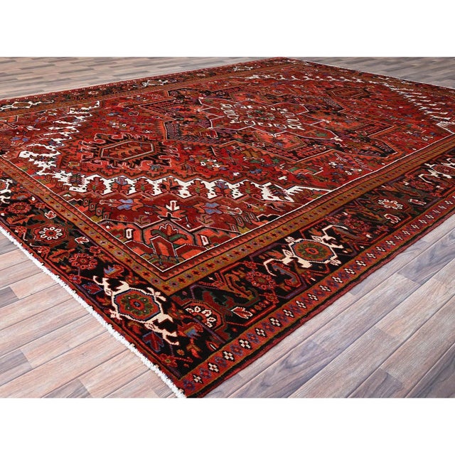 1960s 1960 10'x12'9" Crimson Red Pure And Soft Wool Sheared Low Semi Antique Oriental Rug For Sale - Image 5 of 11