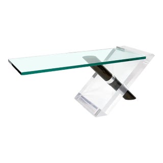 Mid-Century Modern Aluminum Lucite and Glass Lipstick Coffee Table For Sale