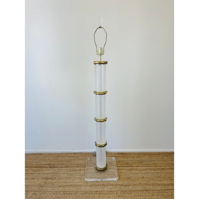 Metal Vintage 1970s Karl Springer Style Acrylic & Brass Faux Bamboo Floor Lamp For Sale - Image 7 of 7