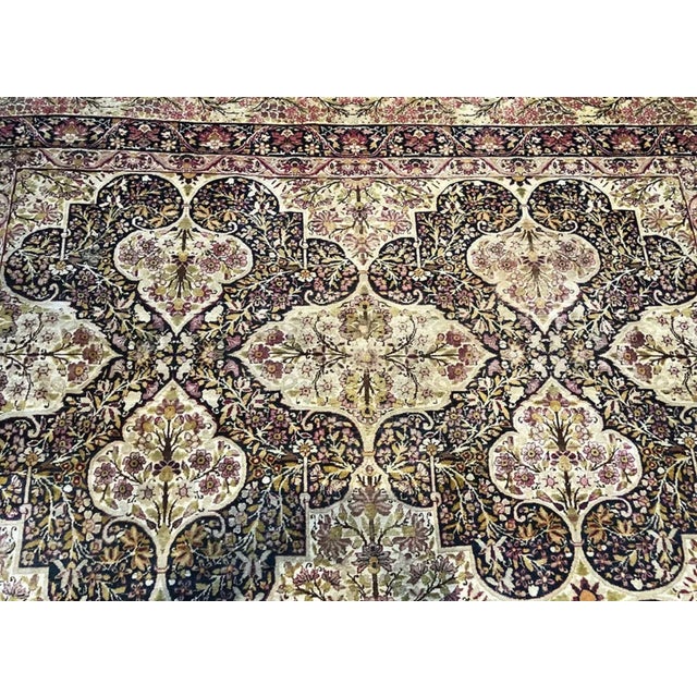 A 2nd to None 19th Century 9' X 10' Black Ground Panel Design Persian Lavar Kerman Rug For Sale - Image 4 of 7
