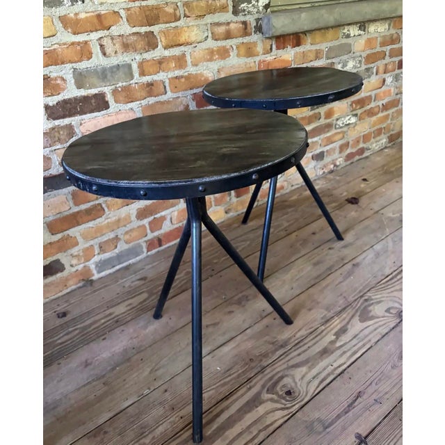 Industrial Francois Carre Style Pair of Vintage Side Tables For Sale - Image 3 of 4