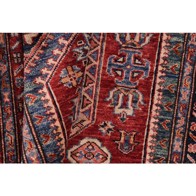 Textile Shabby Chic Tribal Super Kazak Red/Beige Wool Rug - 4'9'' X 6'5'' For Sale - Image 7 of 10