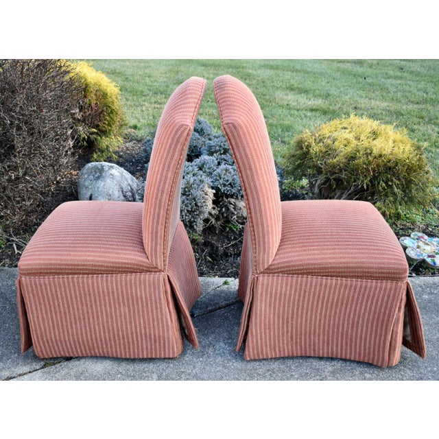 Salmon Vintage Pair of Parson Chairs With Pleated Skirted Bottom For Sale - Image 8 of 10