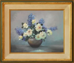 Mid 20th Century Floral Still Life Painting by George M. Walker, Framed