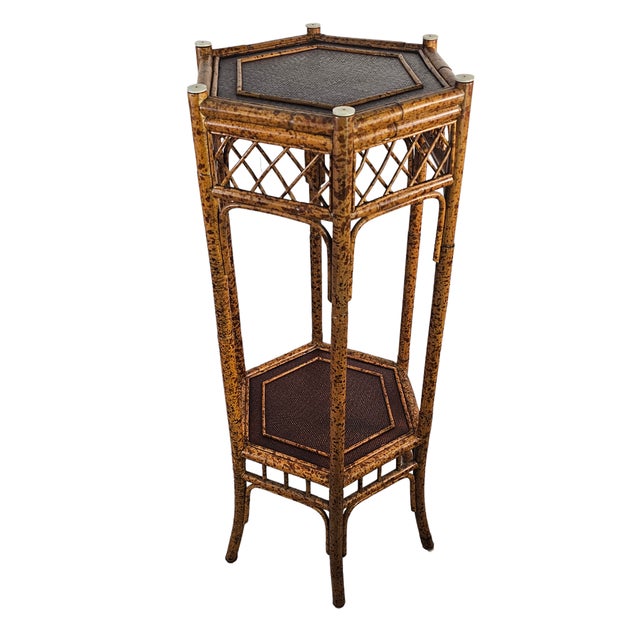 Rattan Tortoise Shell Bamboo Wicker Plant Stands | Chairish