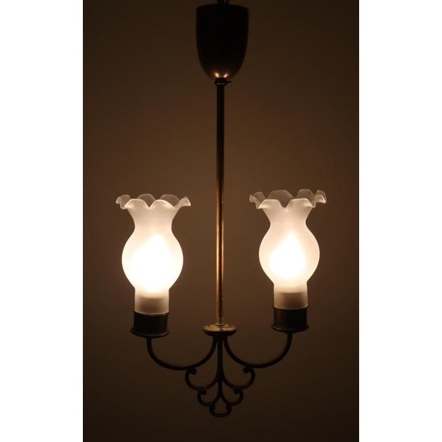 Art Nouveau Brass and Glass Hanging Lamp, 1920s For Sale - Image 10 of 14