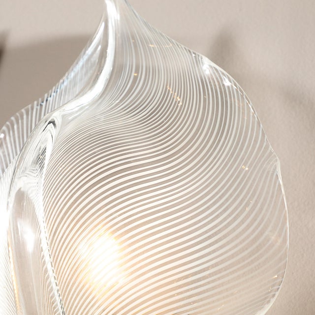 Pair of Mid-Century Hand-Blown Murano Glass Striated Leaf Sconces by Franco Luce For Sale - Image 9 of 12