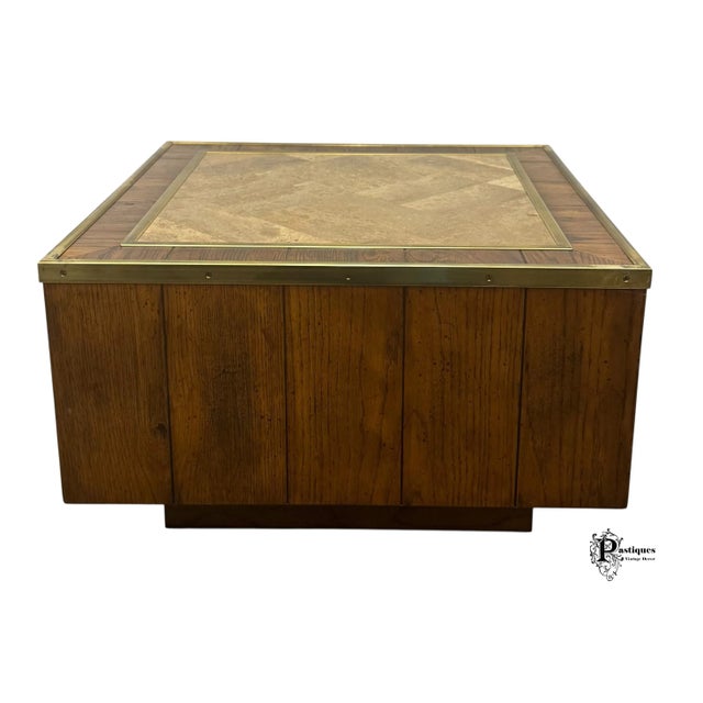 Vintage Mid Century Modern Style Faux Marble & Brass Coffee Table For Sale - Image 12 of 12