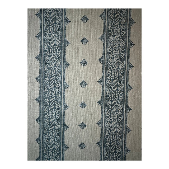 Peter Dunham 2 1/2 Yards Fez Blue/Natural Linen Fabric For Sale