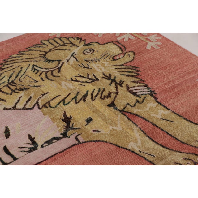 2010s Rug & Kilim Modern Persian Gabbeh Inspired Rug in Coral and Gold Lion Pictorial For Sale - Image 5 of 8