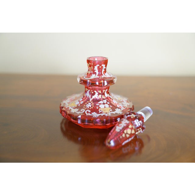 Ruby Red Antique Bohemian Cranberry Glass Enameled Perfume Bottle, 19th. Century For Sale - Image 8 of 10