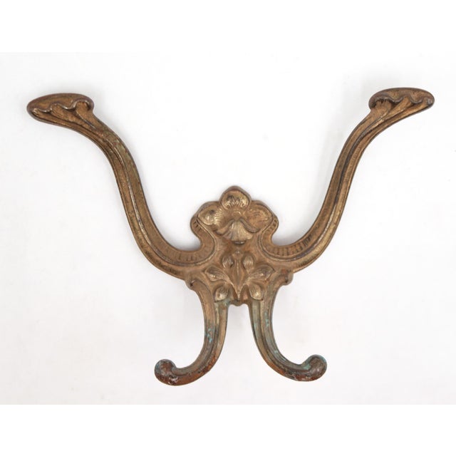Art Nouveau Mid 20th Century Pair of Art Nouveau Brass Plated Cast Iron Hall Tree Hooks For Sale - Image 3 of 7