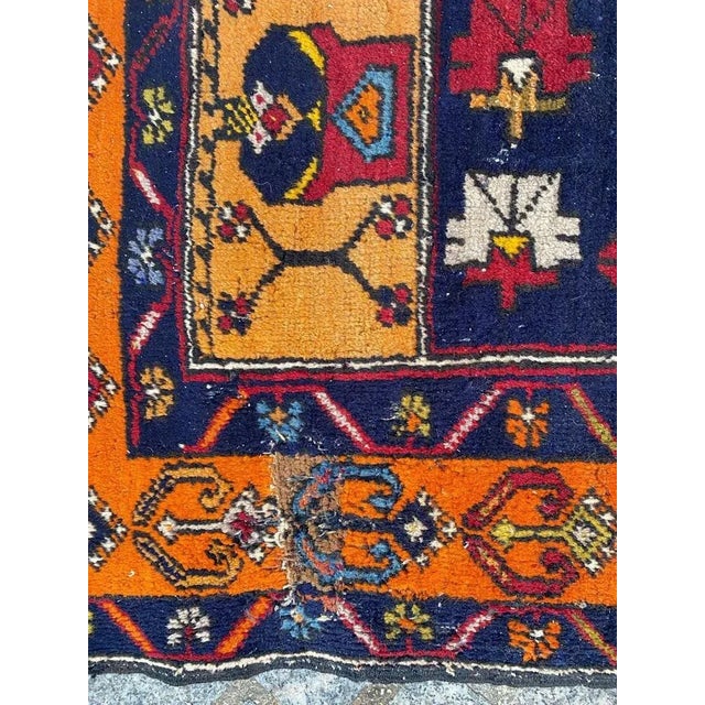 Nice mid century Turkish rug with beautiful geometric design and nice colors, entirely hand knotted with wool velvet on...