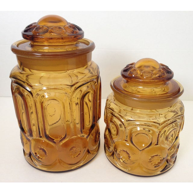 L E Smith Amber Moon Glass Canisters A Pair Chairish