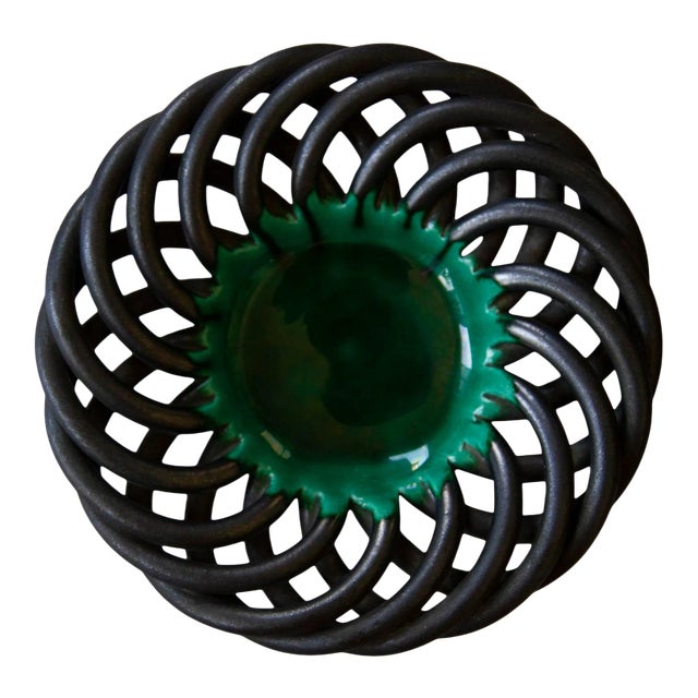 1960s Signed Vallauris Fréres Massier Woven Ceramic Bowl For Sale
