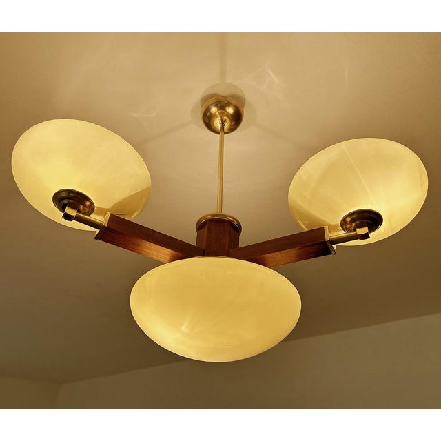Art Deco Pendant Light in Wood & Glass, 1930s For Sale - Image 4 of 16