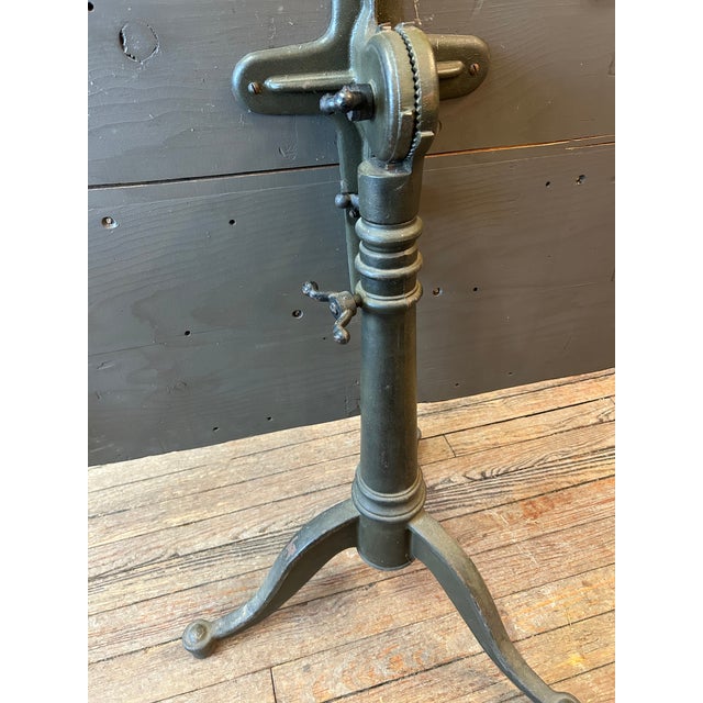 Wood Industrial Salvaged Tilt Top Wood Work Table With Iron Base For Sale - Image 7 of 18