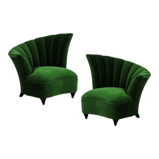 Hollywood Regency Scalloped Asymmetrical Lounge Chairs - A Pair For Sale