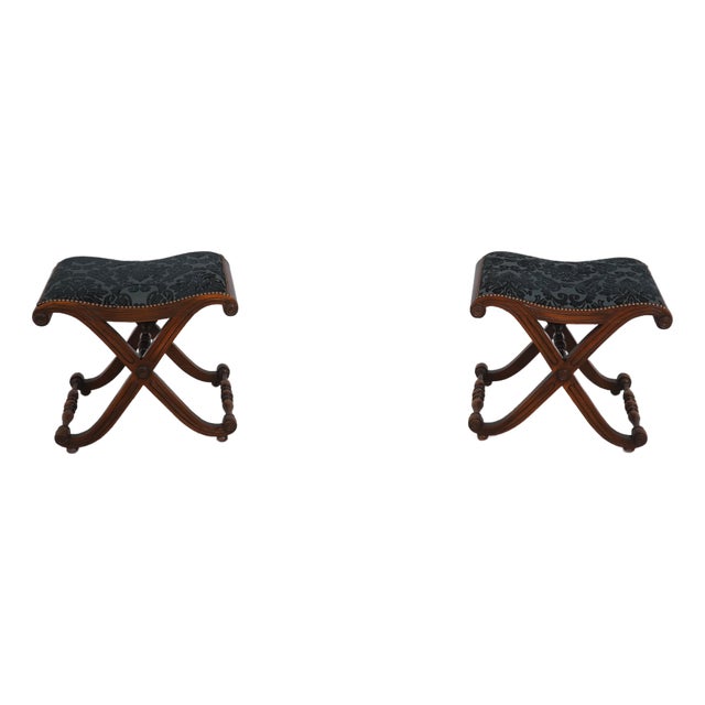 Pair Regency Style X Design Mahogany Benches For Sale