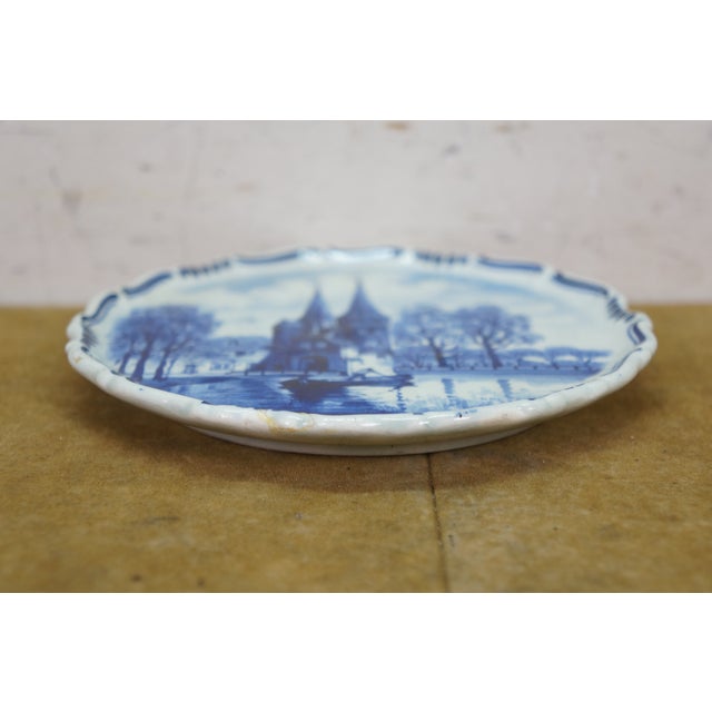 Blue Antique Dutch Delft Hand Painted Blue & White Plate Oostpoort Water Cityscape 6" For Sale - Image 8 of 8