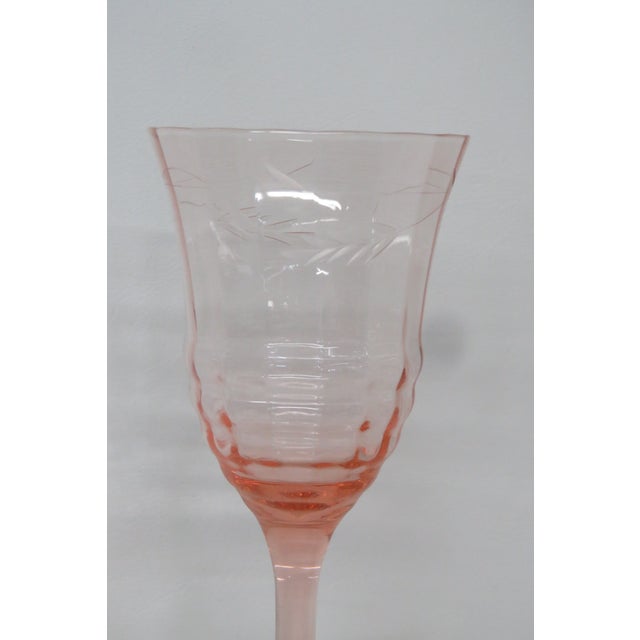 Early 20th Century Pink Stem Depression Glass Ribbed Glassware Wine Water Drink Goblets 4752b - 6pc For Sale - Image 10 of 15