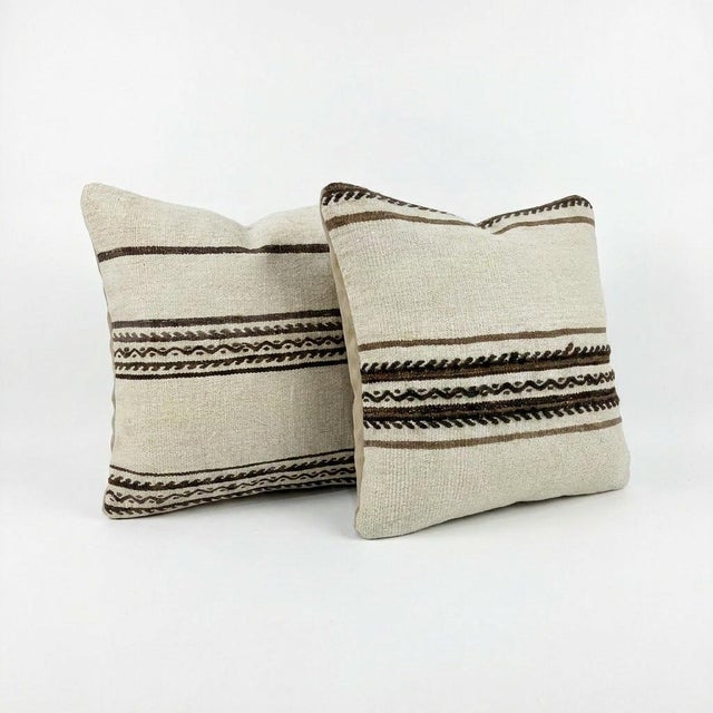 Mid-Century Modern Anatolian Kilim Pillow Cover 19'' X 19'' - Set of Two For Sale - Image 3 of 4