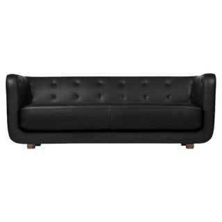 Nevada Black Leather and Smoked Oak Vilhelm Sofa by Lassen For Sale