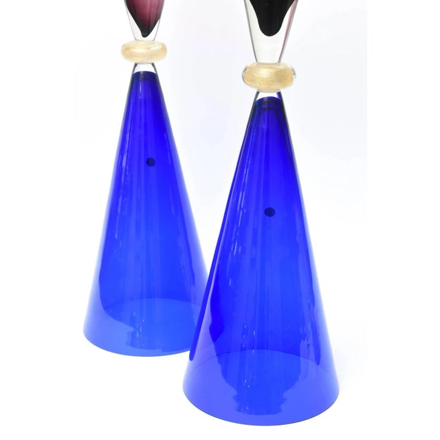 Vintage Seguso for Oggetti Monumental Murano Italian Glass Sculptures or Vases Pair of Purple, Royal Blue For Sale - Image 9 of 11