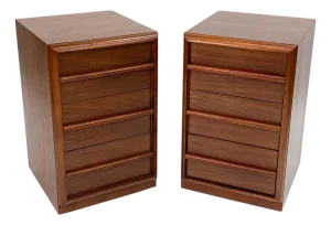 1960s Walnut Nightstand Chests by T. H. Robsjohn-Gibbings for Widdicomb - A Pair